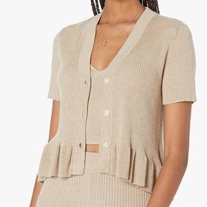 The Drop Women's Catalina Peplum Ruffle Rib Cardigan Sweater